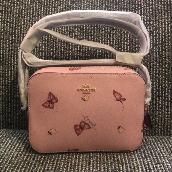 mini camera bolsa with butterfly print coach